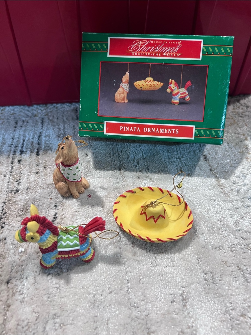 Vintage 1995 piñata Christmas ornament set by House of Lloyd z99